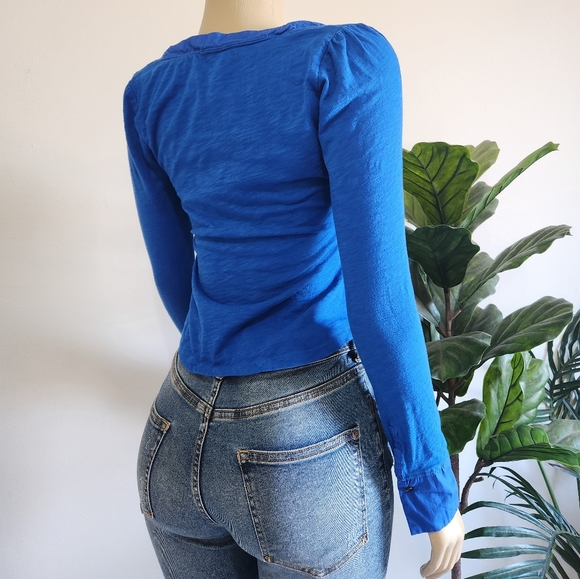 Anthropologie Shirred Top Women King Blue Color Size S - Picture 5 of 12